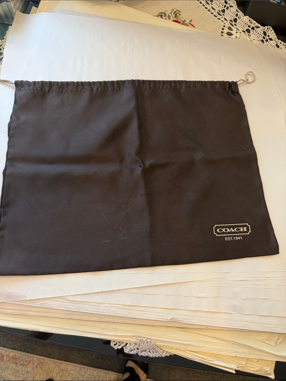 COACH Brown Drawstring Dust Pouch with Logo